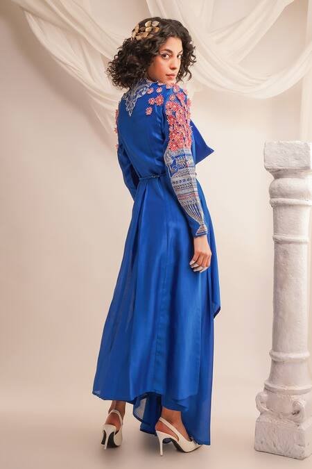 Buy Jajaabor Blue Silk Organza, Satin, Embroidery Cowl Neck Angrakha And Pant Set Online at Aza Fashions Buy_Jajaabor_Blue Silk Organza, Satin, Embroidery Cowl Neck Angrakha And Pant Set _Online_at_Aza_Fashions