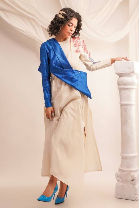 Buy_Jajaabor_Blue Silk Chanderi Embroidery Ivory Round Floral Applique Angrakha Pant Set _Online_at_Aza_Fashions