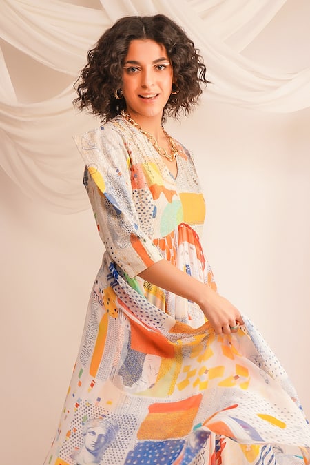 Jajaabor Multi Color Georgette Embroidery Zari V Neck Abstract Anarkali And Pant Set Online at Aza Fashions Jajaabor_Multi Color Georgette Embroidery Zari V Neck Abstract Anarkali And Pant Set _Online_at_Aza_Fashions