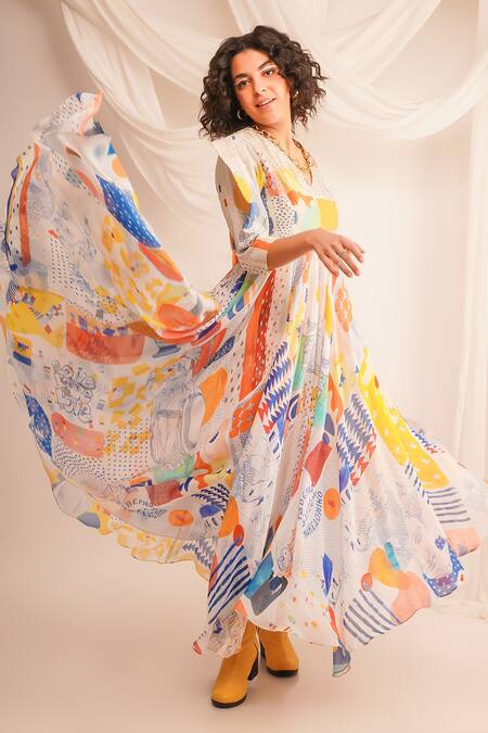 Buy Jajaabor Multi Color Georgette Embroidery Zari V Neck Abstract Anarkali And Pant Set Online at Aza Fashions Buy_Jajaabor_Multi Color Georgette Embroidery Zari V Neck Abstract Anarkali And Pant Set _Online_at_Aza_Fashions