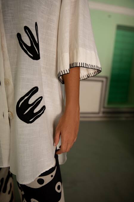 Jodi_White Cotton Embroidery Collared Jantar Shirt _Online_at_Aza_Fashions