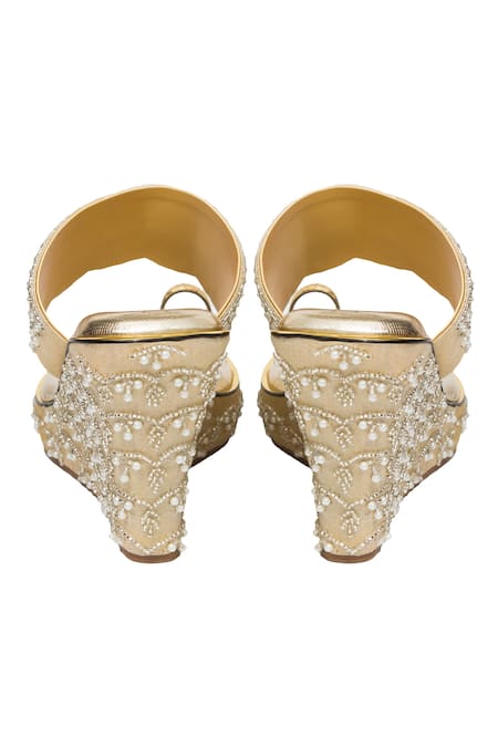 Kkarma Accessories_Gold Embroidery, Beads Kalki Platform Wedges _Online_at_Aza_Fashions