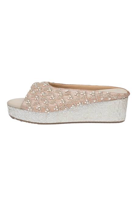 Kkarma Accessories Pink Beads, Embroidery Kalki Peep Toe Wedges Online at Aza Fashions Kkarma Accessories_Pink Beads, Embroidery Kalki Peep Toe Wedges _Online_at_Aza_Fashions