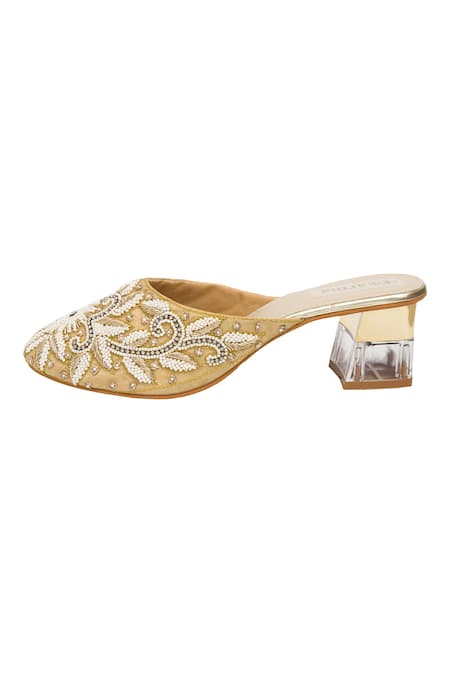 Gold block best sale heel mules