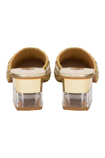 Buy_Kkarma Accessories_Gold Embroidery Kanker Mule Block Heels_Online_at_Aza_Fashions