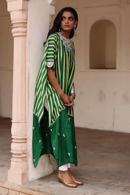 Buy Avacara Green Kaftan Silk Embroidered Marodi Striped Pattern And Pant Set Online at Aza Fashions Buy_Avacara_Green Kaftan Silk Embroidered Marodi Striped Pattern And Pant Set _Online_at_Aza_Fashions