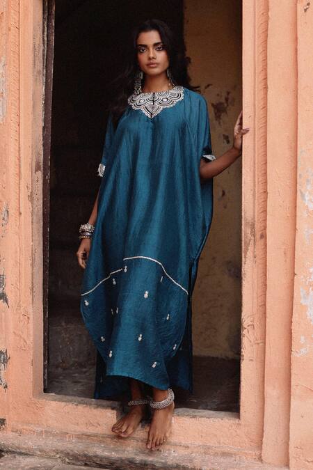 Shop Avacara Blue Kaftan Silk Embroidered Marodi Round Bodice Online at Aza Fashions Shop_Avacara_Blue Kaftan Silk Embroidered Marodi Round Bodice _Online_at_Aza_Fashions