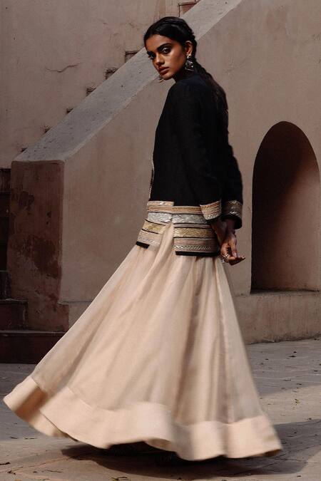 Buy Avacara Black Handloom Cotton Embroidery, Gota Raw Silk Embellished Jacket With Sharara Online at Aza Fashions Buy_Avacara_Black Handloom Cotton Embroidery, Gota Raw Silk Embellished Jacket With Sharara _Online_at_Aza_Fashions