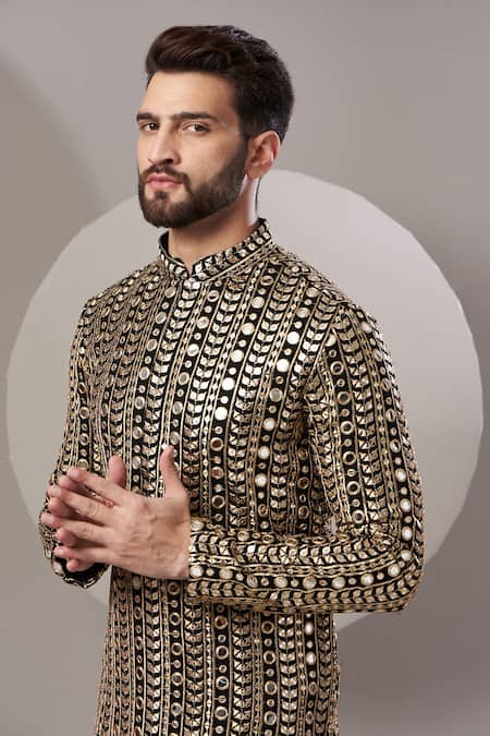 Kasbah Black Georgette, Cotton Embroidery Foil And Thread Kurta Online at Aza Fashions Kasbah_Black Georgette, Cotton Embroidery Foil And Thread Kurta _Online_at_Aza_Fashions