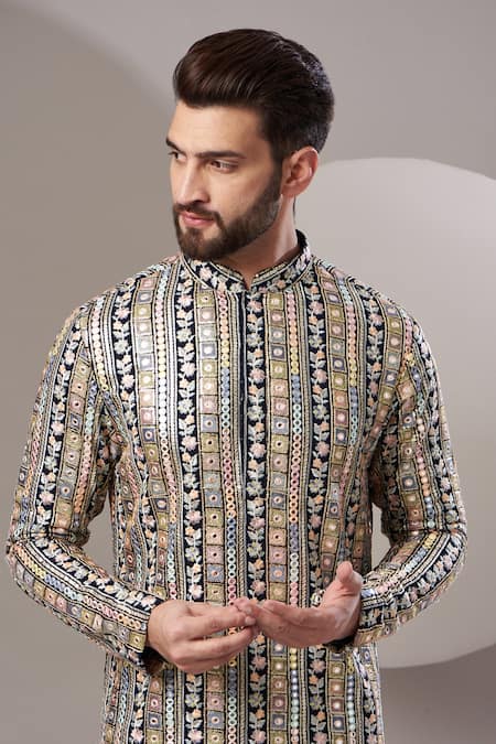 Kasbah Black Georgette, Cotton Embroidery Full Sleeve Kurta Set Online at Aza Fashions Kasbah_Black Georgette, Cotton Embroidery Full Sleeve Kurta Set _Online_at_Aza_Fashions