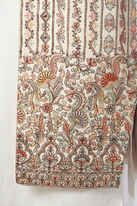 Buy_Kasbah_Beige Georgette Embroidery Geometric Nehru Jacket_Online_at_Aza_Fashions