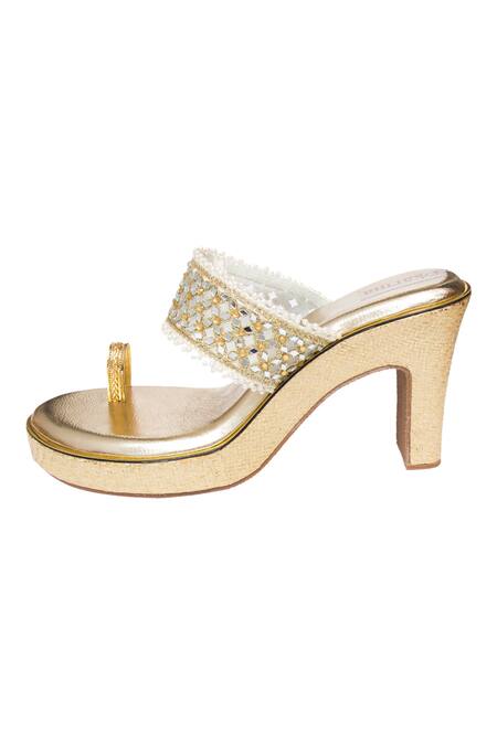 Buy Kkarma Accessories Gold Embroidery Platform Block Heels Online at Aza Fashions Buy_Kkarma Accessories_Gold Embroidery Platform Block Heels _Online_at_Aza_Fashions