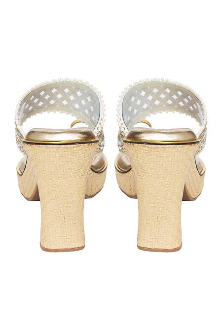 Kkarma Accessories Gold Embroidery Platform Block Heels Online at Aza Fashions Kkarma Accessories_Gold Embroidery Platform Block Heels _Online_at_Aza_Fashions