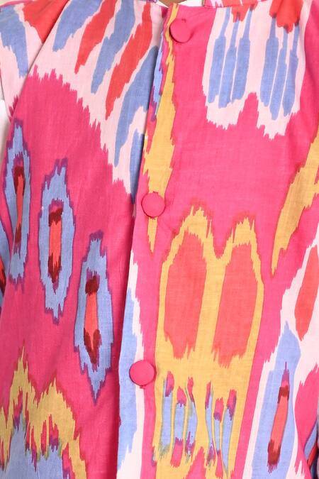 Shop_THE COTTON STAPLE_Pink Cotton Ikat Printed Bundi Kurta Set _Online_at_Aza_Fashions