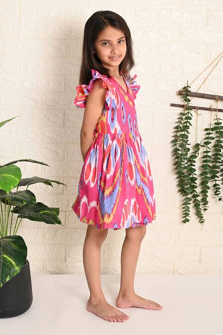 Shop_THE COTTON STAPLE_Pink Cotton Tassels Bouquet Pleated Border Dress _Online_at_Aza_Fashions