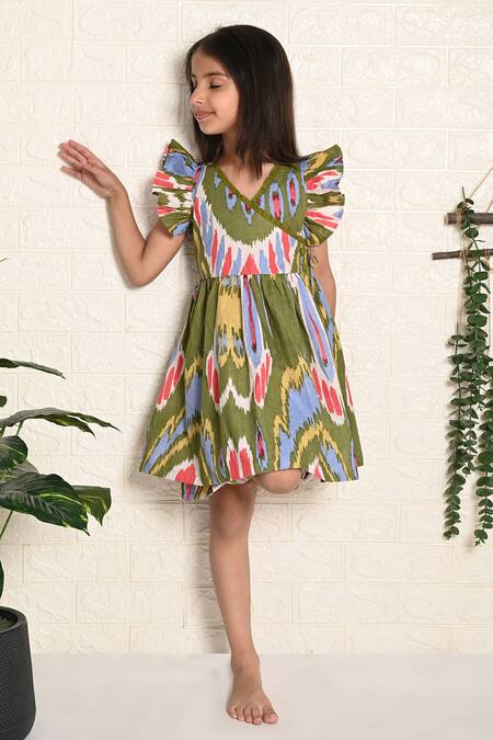 Buy_THE COTTON STAPLE_Green Cotton Maple Wrap Bodice Dress _Online_at_Aza_Fashions