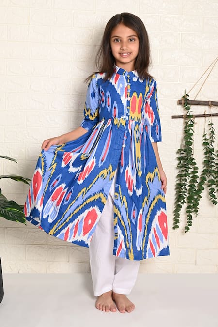 Buy_The Cotton Staple_Blue Cotton Melody Ikat Print Kurta With Pant _Online_at_Aza_Fashions