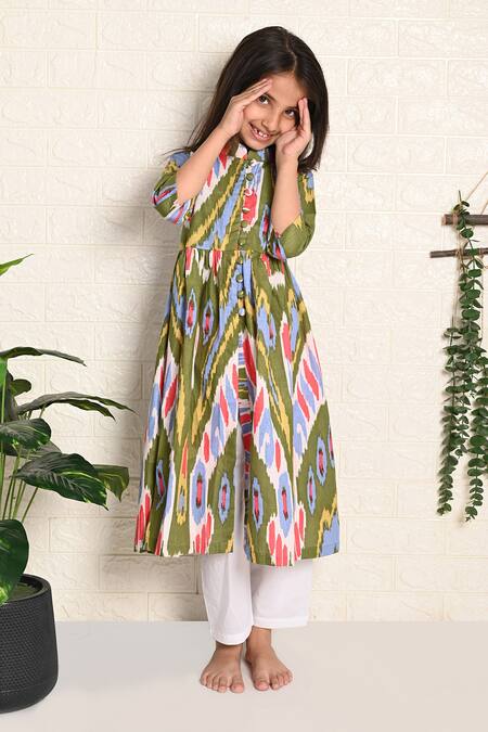 Shop_THE COTTON STAPLE_Green Cotton Orla Front Open Kurta With Pant _Online_at_Aza_Fashions