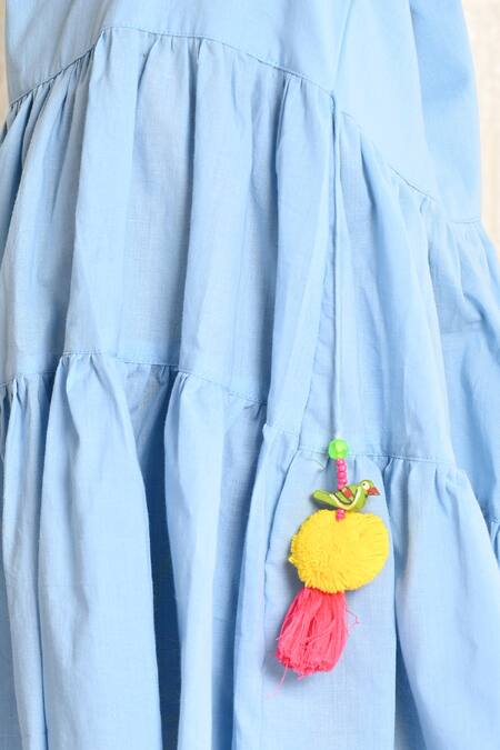 Shop_THE COTTON STAPLE_Blue Cotton Tassels Curly Printed Sharara Set _Online_at_Aza_Fashions