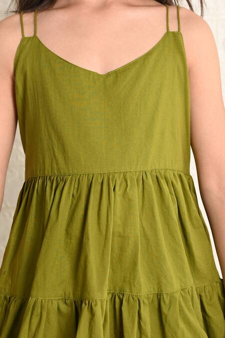 Shop_THE COTTON STAPLE_Green Cotton Tassels Camisole Kurta Sharara Set _Online_at_Aza_Fashions