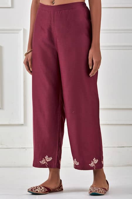 Buy Kamaltaas Maroon Chanderi Silk, Lining Mulmul Gota, Floral Motifs Embroidered Kurta Set Online at Aza Fashions Buy_Kamaltaas_Maroon Chanderi Silk, Lining Mulmul Gota, Floral Motifs Embroidered Kurta Set _Online_at_Aza_Fashions