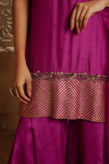 Buy_Omana By Ranjana Bothra_Magenta Cotton, Silk, Organza Gota Patti, Noor Placement Kurta Gharara Set _Online_at_Aza_Fashions