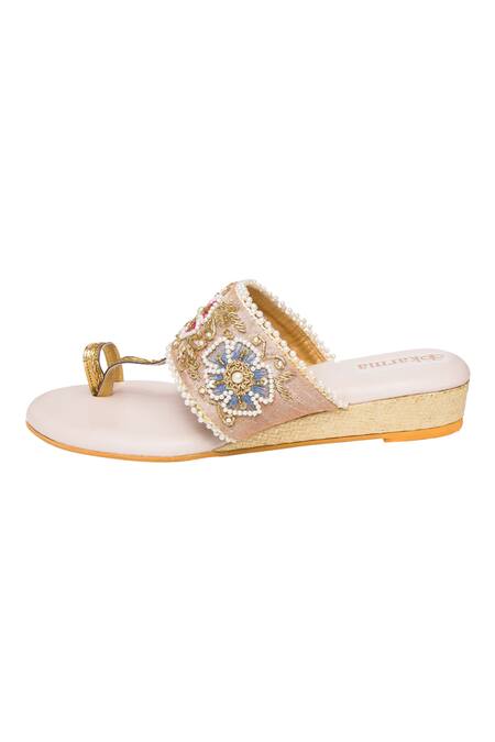 Kkarma Accessories Multi Color Kimaya Embroidered Kolhapuri Wedges Online at Aza Fashions Kkarma Accessories_Multi Color Kimaya Embroidered Kolhapuri Wedges _Online_at_Aza_Fashions