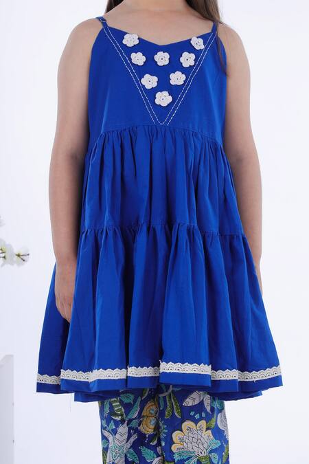 Shop_Kalp_Blue Cotton Lace, Embroidery, Tassels Naz Kurta Set _Online_at_Aza_Fashions