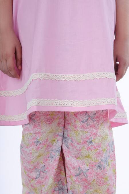 Shop_Kalp_Pink Cotton Embroidery Liba Neckline Kurta And Pant Set _Online_at_Aza_Fashions