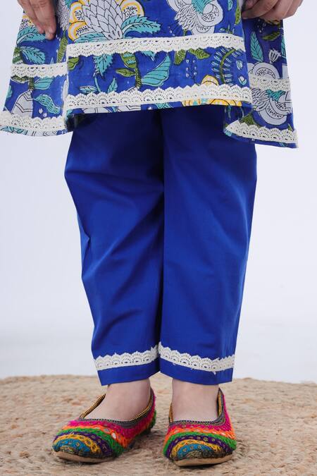 Shop_Kalp_Blue Cotton Embroidery Samrina Floral Print Kurta And Pant Set _Online_at_Aza_Fashions
