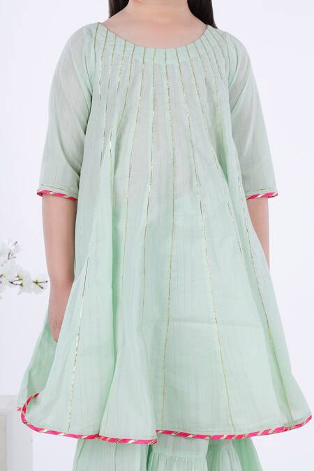 Shop_Kalp_Green Cotton, Lurex Gota Patti Najma Embroidered Kurta And Sharara Set  _Online_at_Aza_Fashions