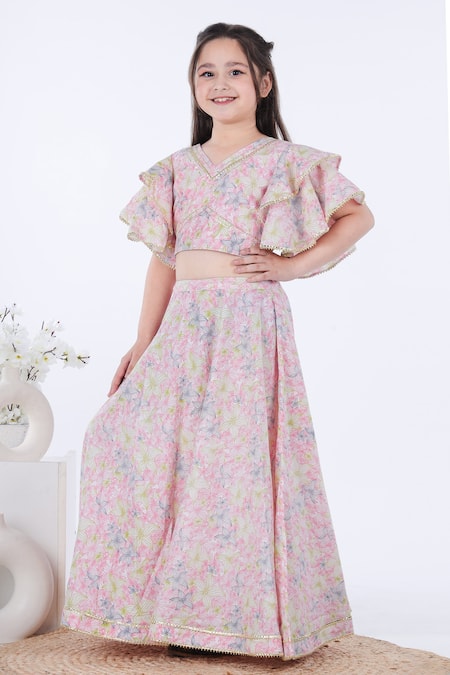 Shop_Kalp_Multi Color Cotton Gota Patti, Embroidery Qurbat Printed Lehenga And Crop Top Set _Online_at_Aza_Fashions