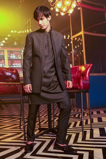 Kora By Nilesh Mitesh Green Silk Embroidery Embellished Jodhpuri Sherwani Set Online at Aza Fashions Kora By Nilesh Mitesh_Green Silk Embroidery Embellished Jodhpuri Sherwani Set_Online_at_Aza_Fashions