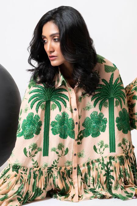 Pds By Sneha Ivory Crepe, Cotton, Lycra Embroidery Collared Floral Kaftan And Pant Set Online at Aza Fashions Pds By Sneha_Ivory Crepe, Cotton, Lycra Embroidery Collared Floral Kaftan And Pant Set _Online_at_Aza_Fashions