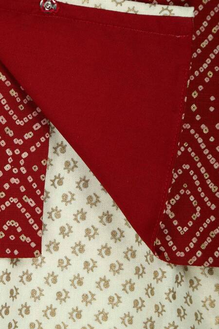 Champscloset_Multi Color Cotton Printed Bandhani Overlap Bundi And Kurta Set_Online_at_Aza_Fashions