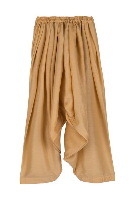 Buy_Little Stars_Orange Handloom Cotton And Muslin Band Collar Kurta & Patiala Pant Set _Online_at_Aza_Fashions