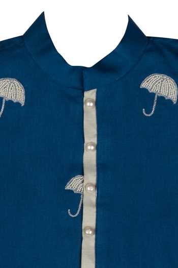 Shop Little Stars Blue Handloom Cotton And Muslin Embroidery Kurta & Patiala Pant Set Online at Aza Fashions Shop_Little Stars_Blue Handloom Cotton And Muslin Embroidery Kurta & Patiala Pant Set _Online_at_Aza_Fashions