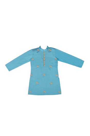 Little Stars_Blue Handloom Cotton And Muslin Embroidery Umbrella Kurta & Patiala Set _Online_at_Aza_Fashions