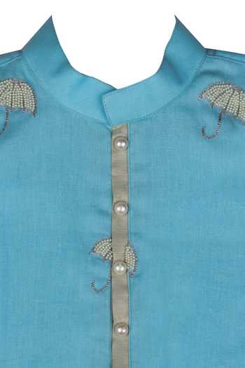 Shop_Little Stars_Blue Handloom Cotton And Muslin Embroidery Umbrella Kurta & Patiala Set _Online_at_Aza_Fashions