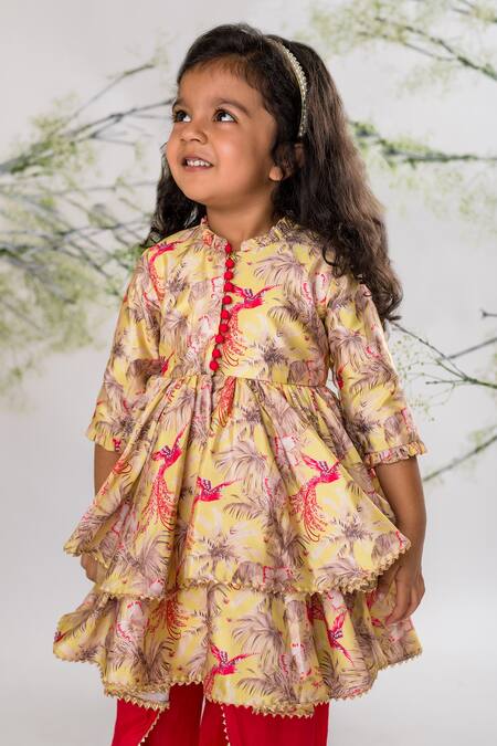 Lil Angels Multi Color Cotton, Kota Doria Bird Of Paradise Peplum Top And Dhoti Pant Set Online at Aza Fashions Lil Angels_Multi Color Cotton, Kota Doria Bird Of Paradise Peplum Top And Dhoti Pant Set _Online_at_Aza_Fashions