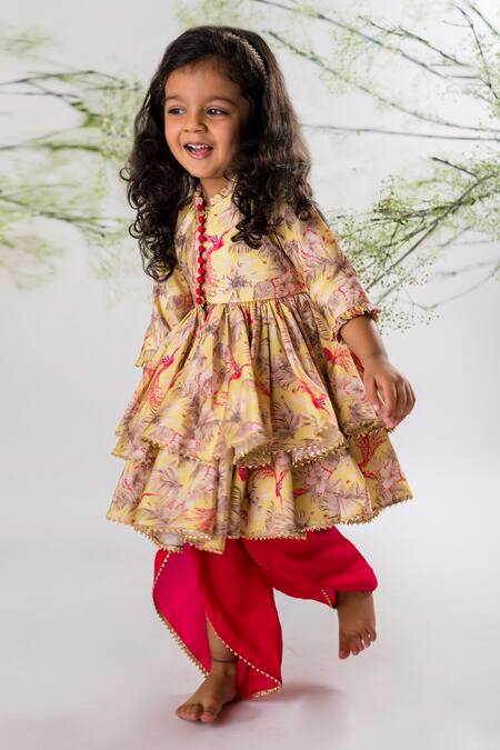 Buy Lil Angels Multi Color Cotton, Kota Doria Bird Of Paradise Peplum Top And Dhoti Pant Set Online at Aza Fashions Buy_Lil Angels_Multi Color Cotton, Kota Doria Bird Of Paradise Peplum Top And Dhoti Pant Set _Online_at_Aza_Fashions