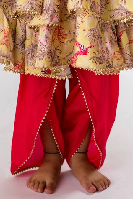 Shop Lil Angels Multi Color Cotton, Kota Doria Bird Of Paradise Peplum Top And Dhoti Pant Set Online at Aza Fashions Shop_Lil Angels_Multi Color Cotton, Kota Doria Bird Of Paradise Peplum Top And Dhoti Pant Set _Online_at_Aza_Fashions
