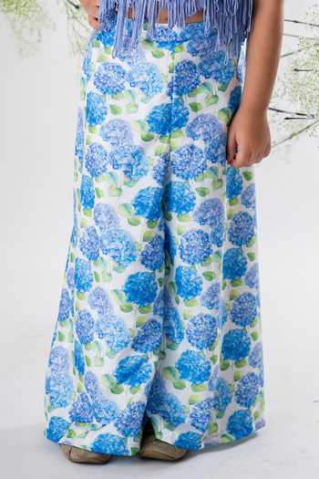 Shop Lil Angels White Crepe, Cotton Fringe, Embroidery Top And Floral Print Pant Set Online at Aza Fashions Shop_Lil Angels_White Crepe, Cotton Fringe, Embroidery Top And Floral Print Pant Set _Online_at_Aza_Fashions
