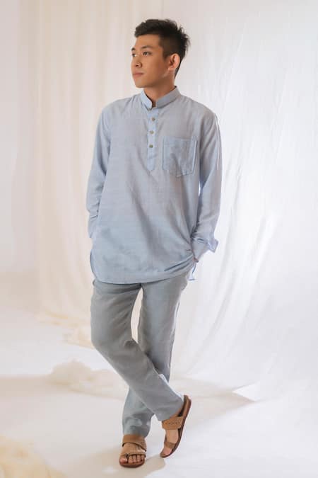 Vaani Beswal Blue Linen Plain Pant Online at Aza Fashions Vaani Beswal_Blue Linen Plain Pant _Online_at_Aza_Fashions