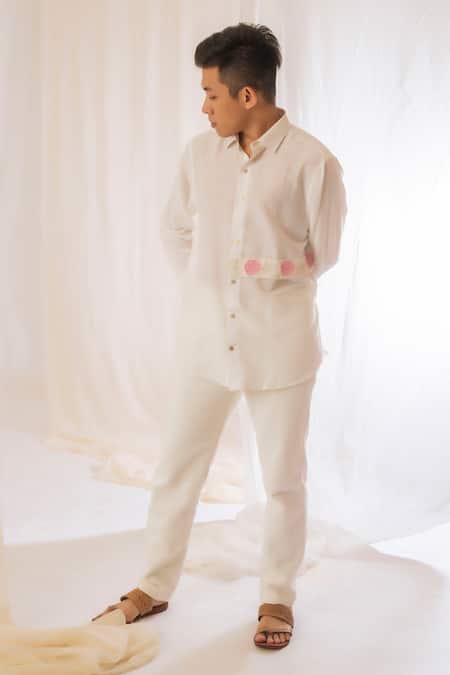 Buy_Vaani Beswal_Off White Handloom Cotton Plain Straight Fit Trouser _Online_at_Aza_Fashions