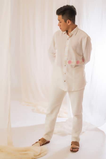 Buy_Vaani Beswal_Off White Silk Handloom Cotton Embroidery Floral Shirt _Online_at_Aza_Fashions