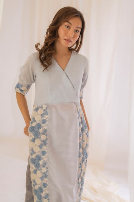 Vaani Beswal Blue Kurta- Stripe Cotton, Trouser- Pattern Pant Set Online at Aza Fashions Vaani Beswal_Blue Kurta- Stripe Cotton, Trouser- Pattern Pant Set _Online_at_Aza_Fashions