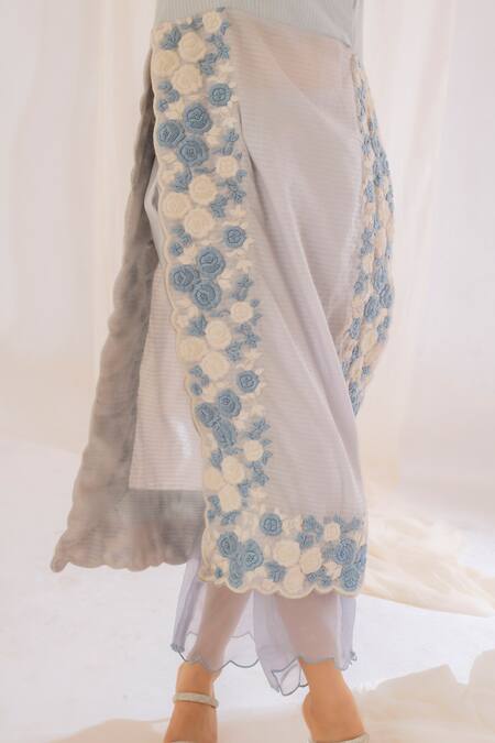 Buy Vaani Beswal Blue Kurta- Stripe Cotton, Trouser- Pattern Pant Set Online at Aza Fashions Buy_Vaani Beswal_Blue Kurta- Stripe Cotton, Trouser- Pattern Pant Set _Online_at_Aza_Fashions