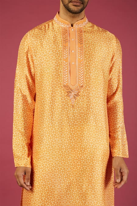 Buy Krishna Mehta Orange Tussar Printed Geometric Kurta Set Online at Aza Fashions Buy_Krishna Mehta_Orange Tussar Printed Geometric Kurta Set _Online_at_Aza_Fashions