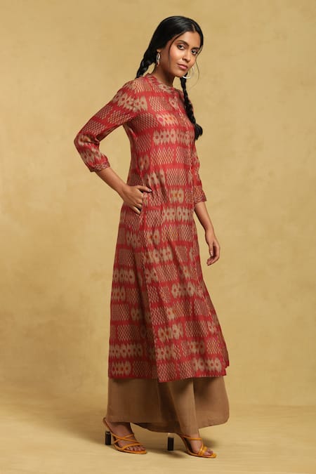 Buy Ritu Kumar Orange Cotton, Silk Round Neck Glitch Print Button Down Kurta Online at Aza Fashions Buy_Ritu Kumar_Orange Cotton, Silk Round Neck Glitch Print Button Down Kurta_Online_at_Aza_Fashions